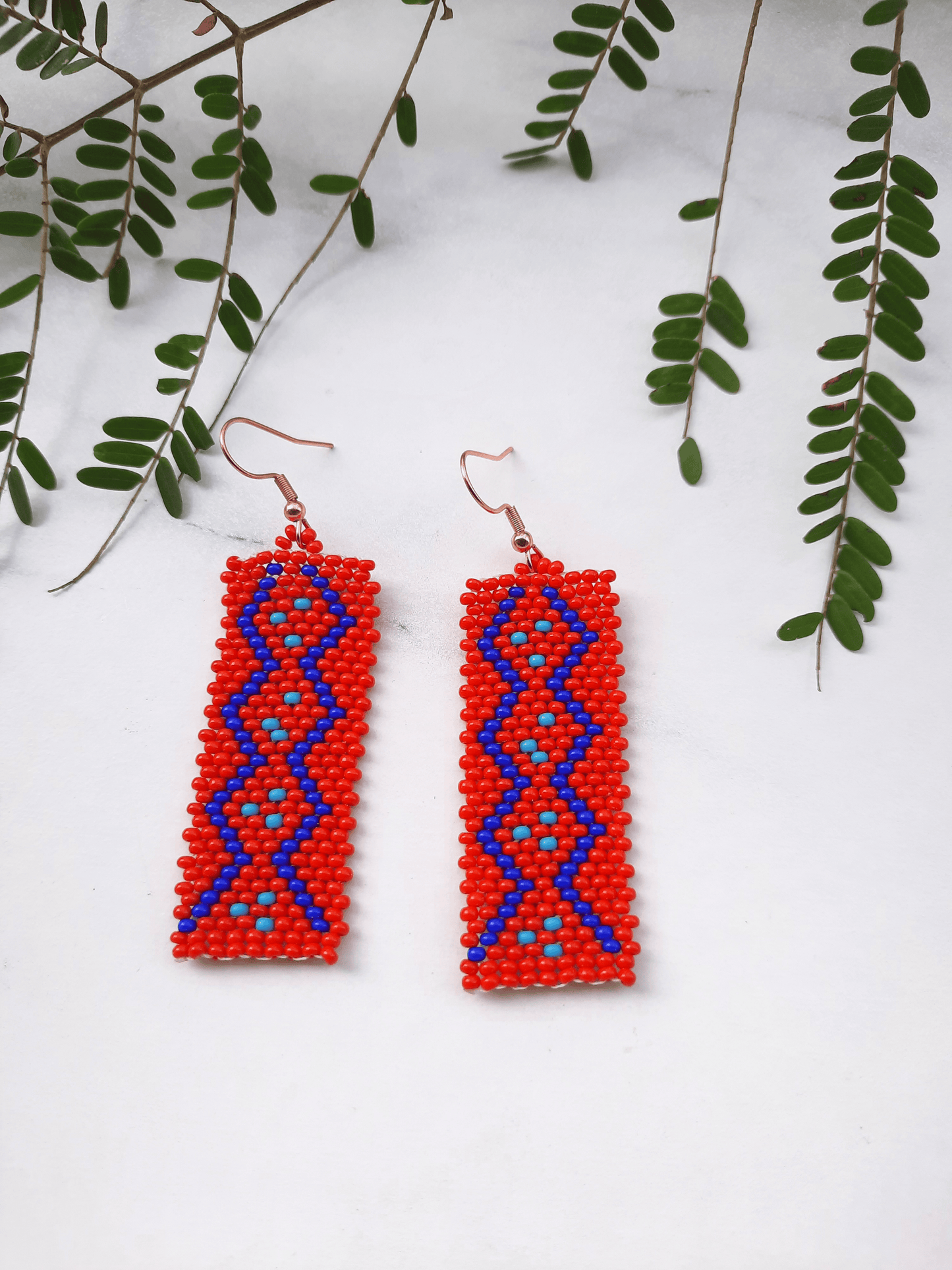 Long beaded earrings-Red