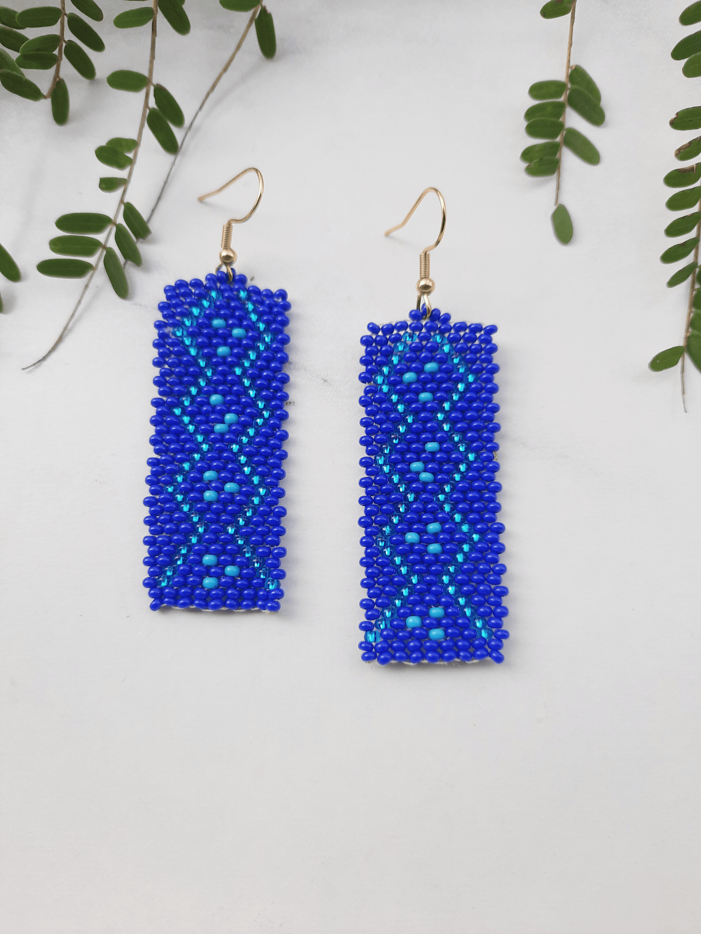 Long beaded earrings-Blue