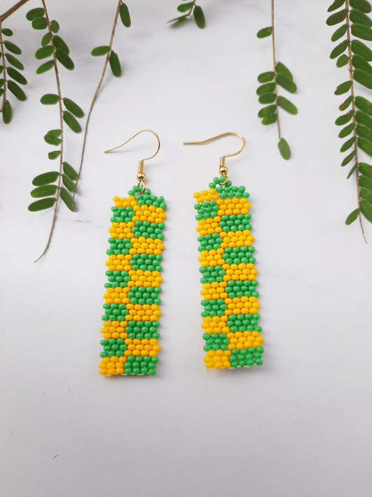 Green long beaded earrings
