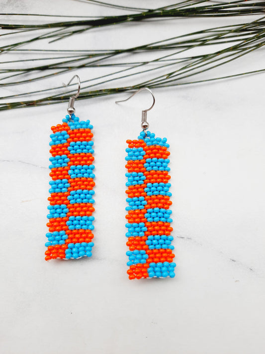 Orange and blue long earrings