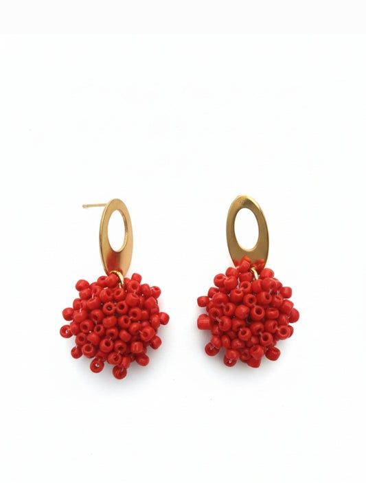 Red Oval beaded earrings