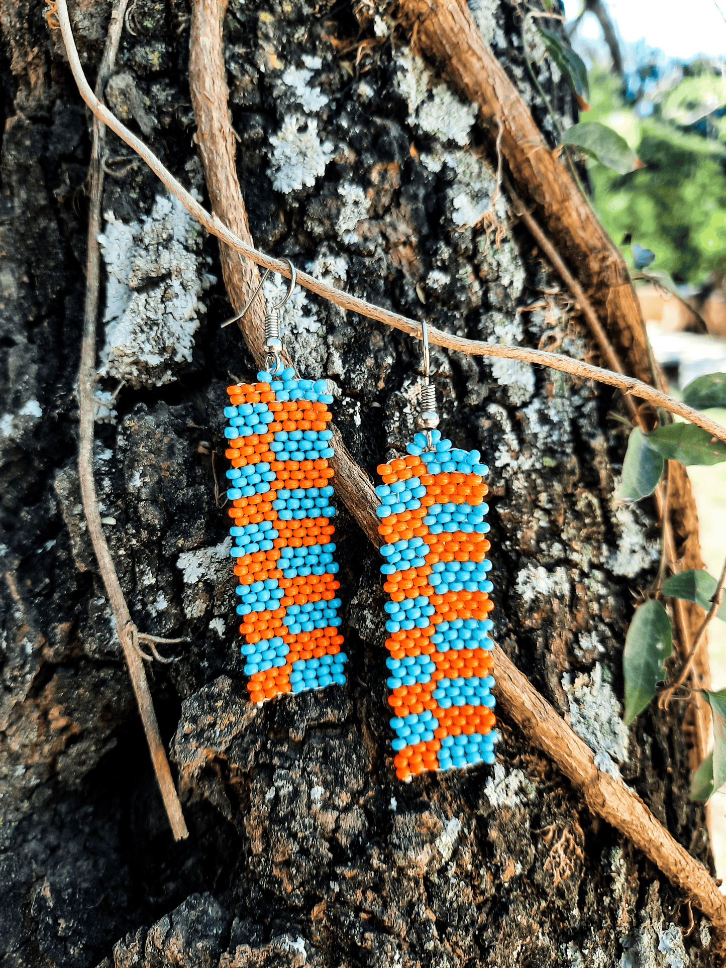 Orange and Blue Beaded Earrings