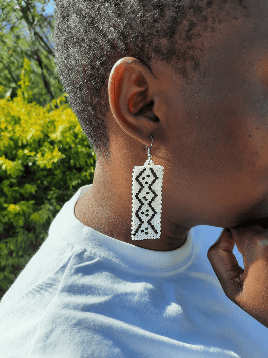 White and black long beaded earrings