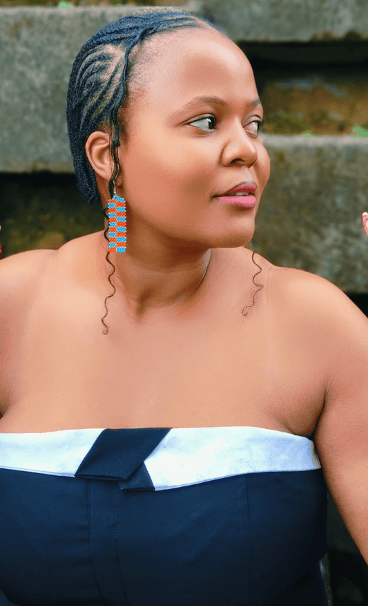 Orange and Blue Beaded Earrings